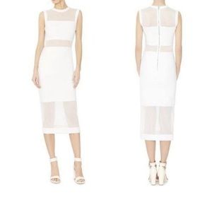 NWT ALICE + OLIVIA KARMAN WHITE ILLUSION MESH & CREPE SIZE 4 MIDI DRESS🤍